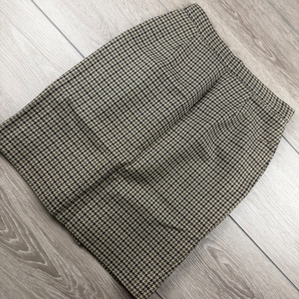 Brooks Brothers Womens Wool Houndstooth Pencil Skirt Brown Green 12